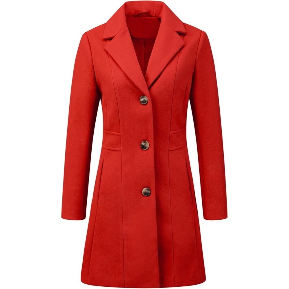 ✨Women's Red Trench Coats Single Breasted Long Outerwear Mid-Long Winter Coat